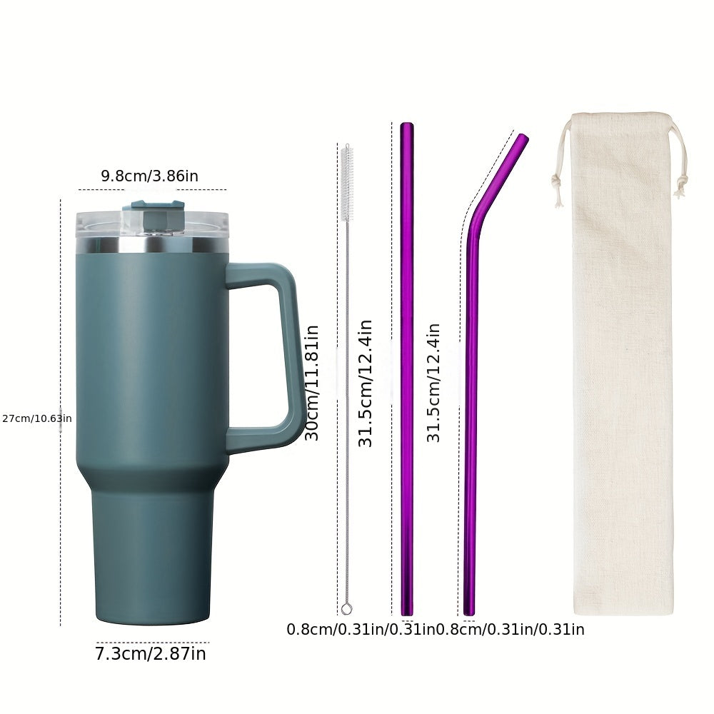 40 OZ Stanley Cups Travel Tumbler  Accessories,  Stainless Steel Reusable Straws W/Cleaning Brush & Drawstring Bag-Perfect Summer & Winter Drinkware Accessories !